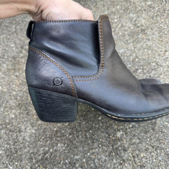 Born Rascal Ankle Bootie Womens 6 Brown Pull On Leather Square Toe Western Boots - Picture 7 of 9